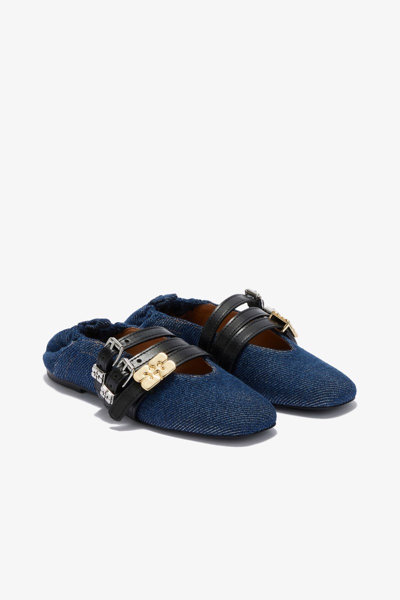 Ganni Ballerina sue triple denim fringed ballerinaskor dam – bild 2