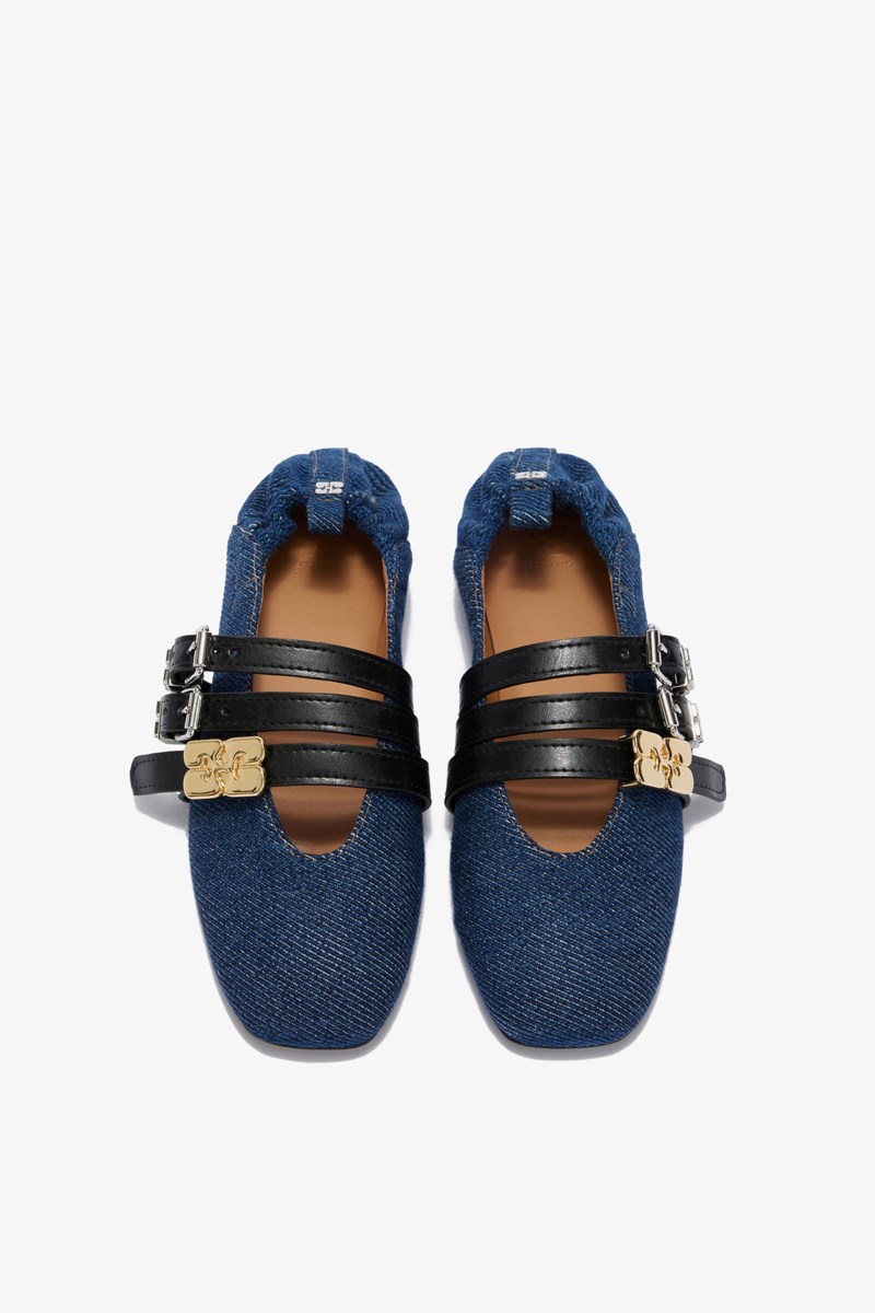 Ganni Ballerina sue triple denim fringed ballerinaskor dam – bild 3