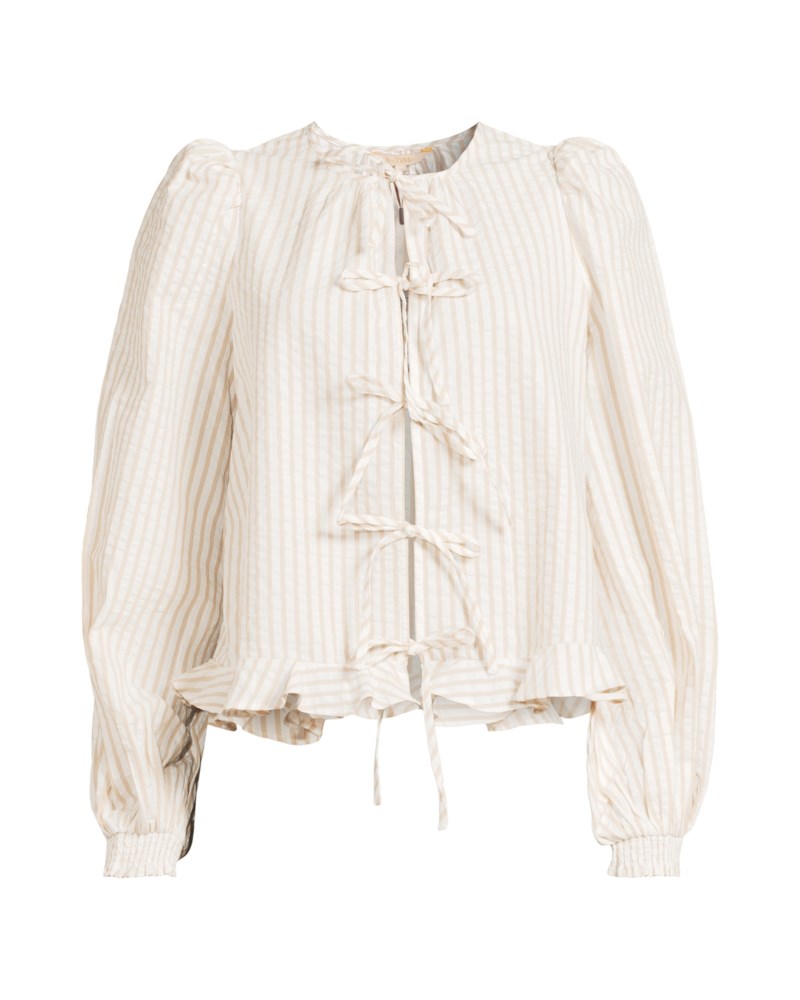 Blus seersucker bow khaki stripe 1