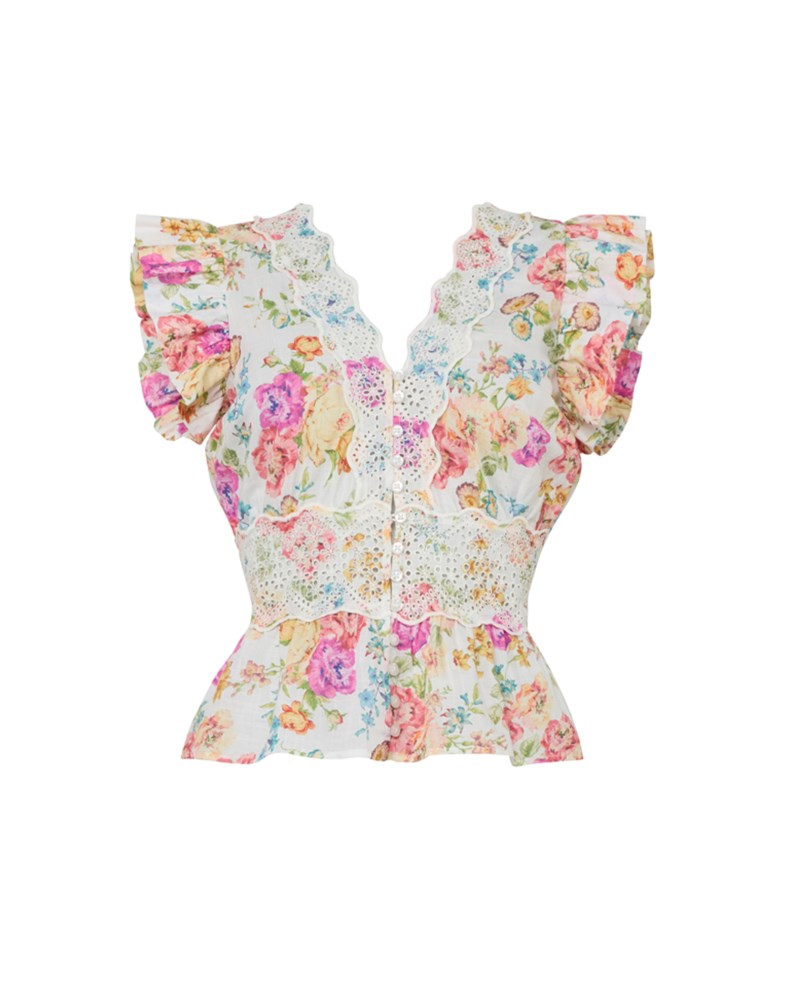 Blus cotton slub flounce
