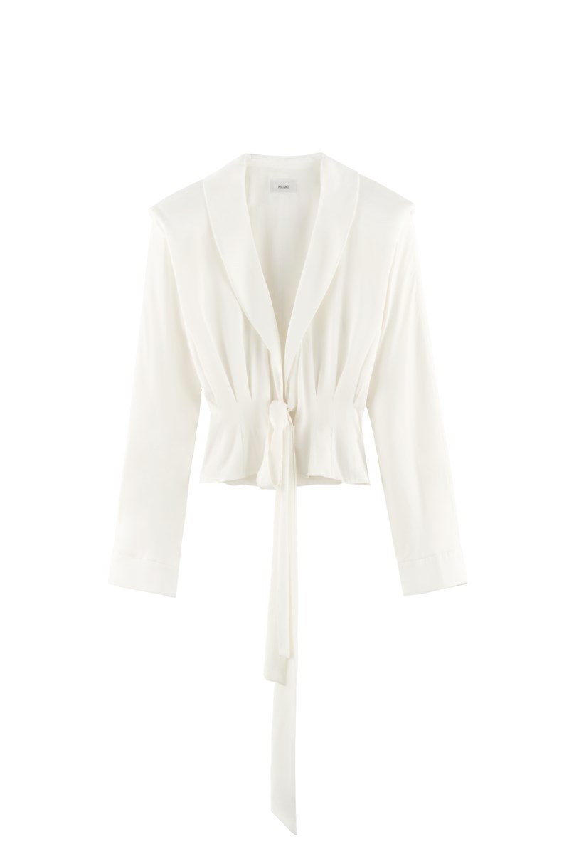 Blus front tie silk