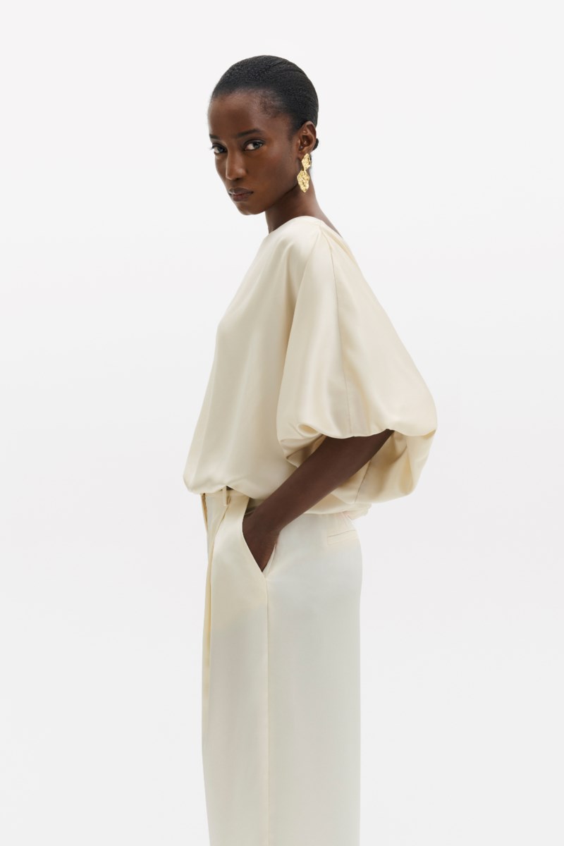 MALINA Blus havanna boat neck puff sleeve dam – bild 3