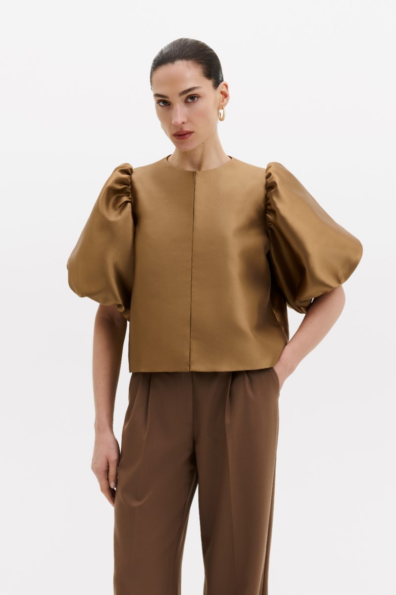 MALINA Blus cleo puff sleeve satin dam – bild 2