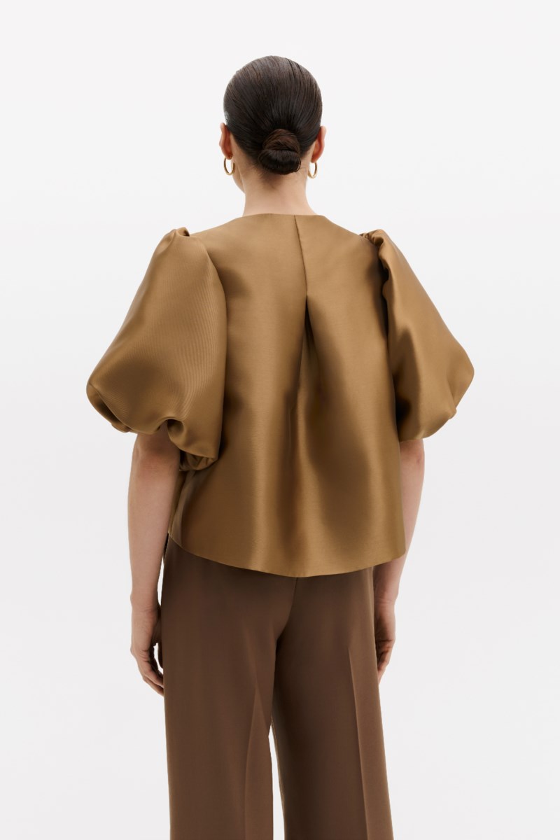 MALINA Blus cleo puff sleeve satin dam – bild 3