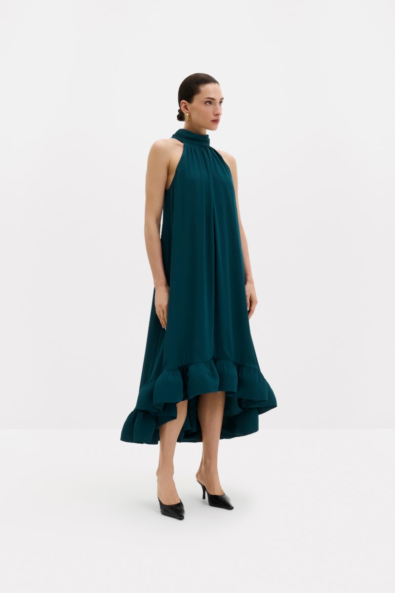 MALINA Klänning sabrina halterneck ruffled midi dam – bild 2