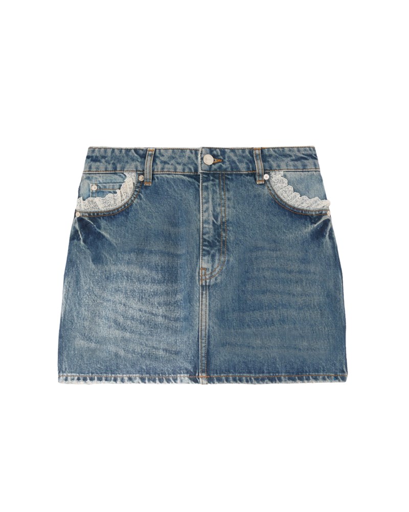 Kjol rigid denim lace mini