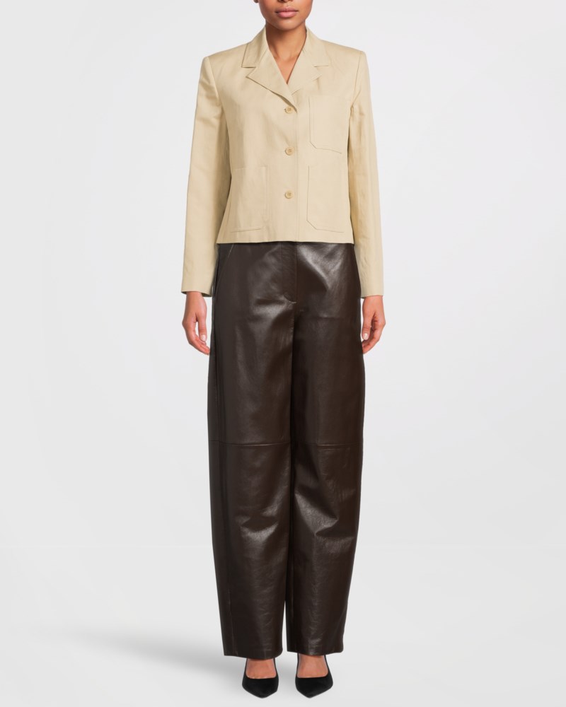 Max Mara Studio Byxa leather nappa barrel leg dam – bild 2 av 3