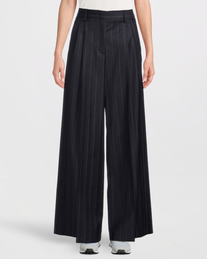 Weekend Max Mara Byxa wool pinstripe flannel dam – bild 2
