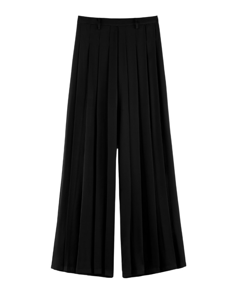 Pleated silk pants black 1