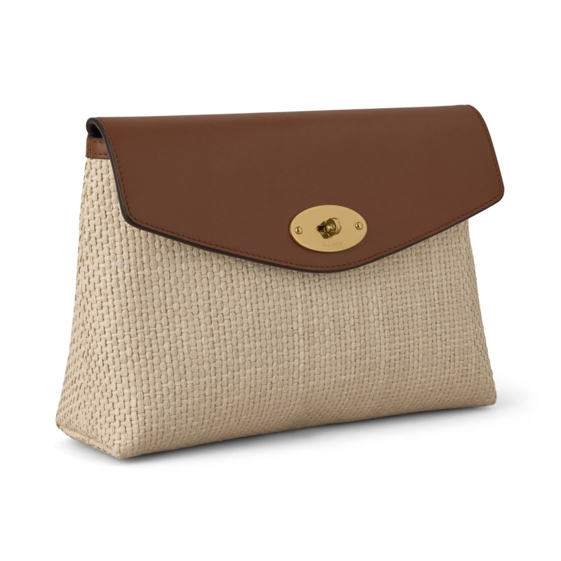 Mulberry Large darley pouch ecru & bright oak raffia & leather trim necessärer dam – bild 2