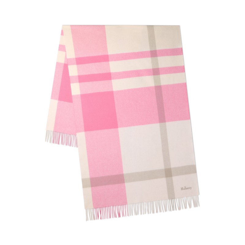 Large check merino wool scarf eggshell & olive merino wool