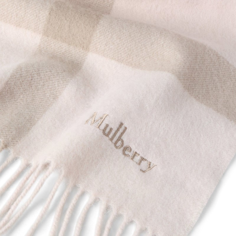 Mulberry Large check merino wool scarf eggshell & olive merino wool halsdukar dam – bild 3