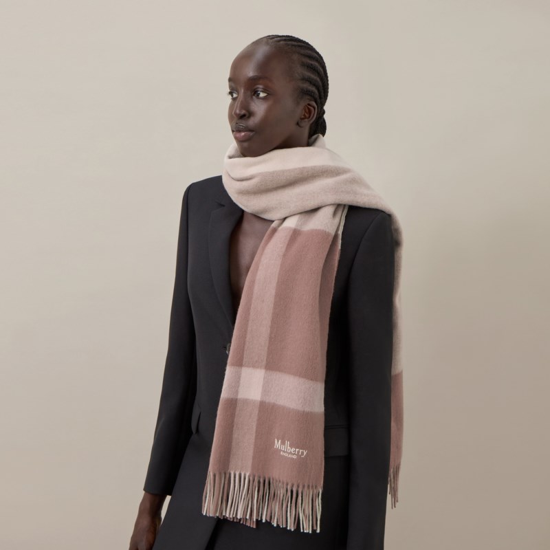 Mulberry Large check merino wool scarf eggshell & olive merino wool halsdukar dam – bild 3