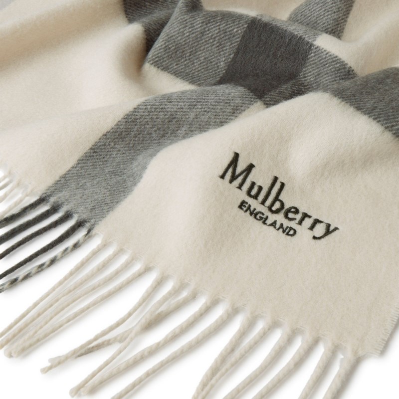 Mulberry Large check merino wool scarf eggshell & olive merino wool halsdukar dam – bild 2