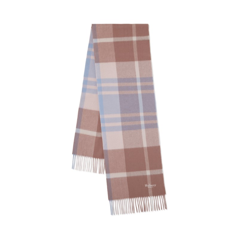 Small check merino wool scarf autumn rose & poplin blue merino wool 1