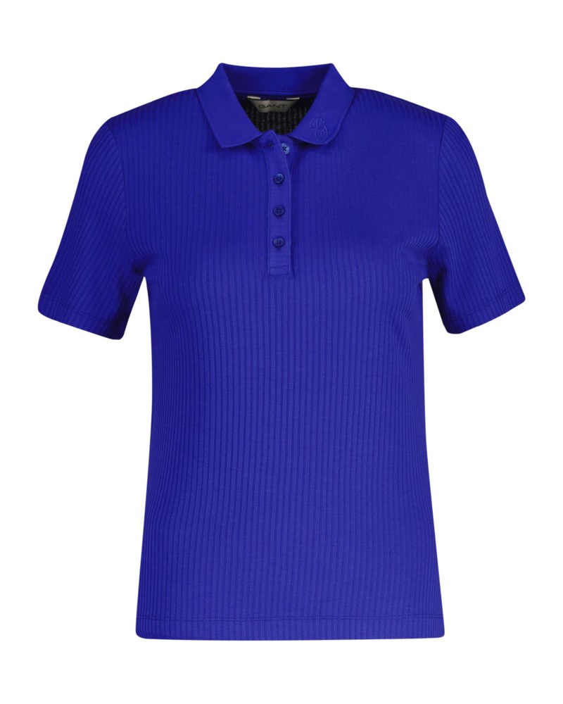 Ribbstickad pikétröja royal blue 2