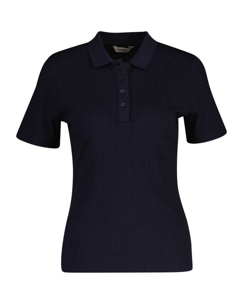 Ribbstickad pikétröja royal blue 1