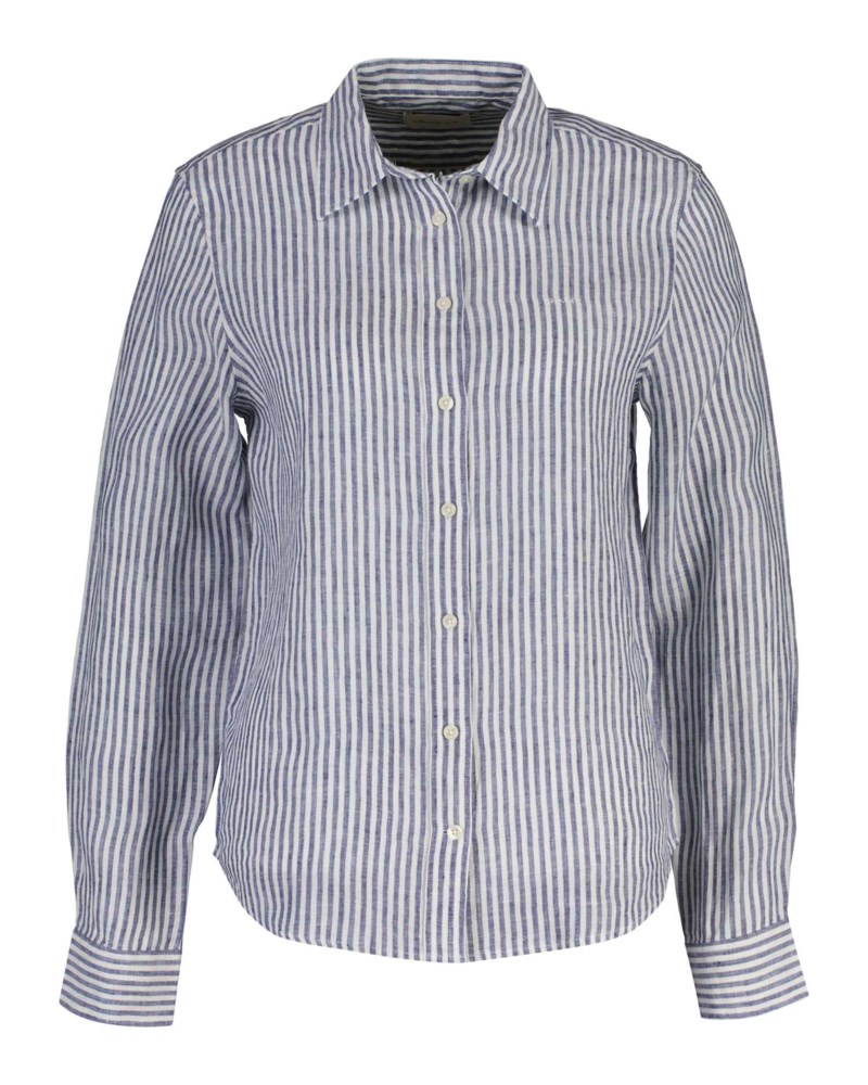 Regular fit randig linneskjorta light blue 1