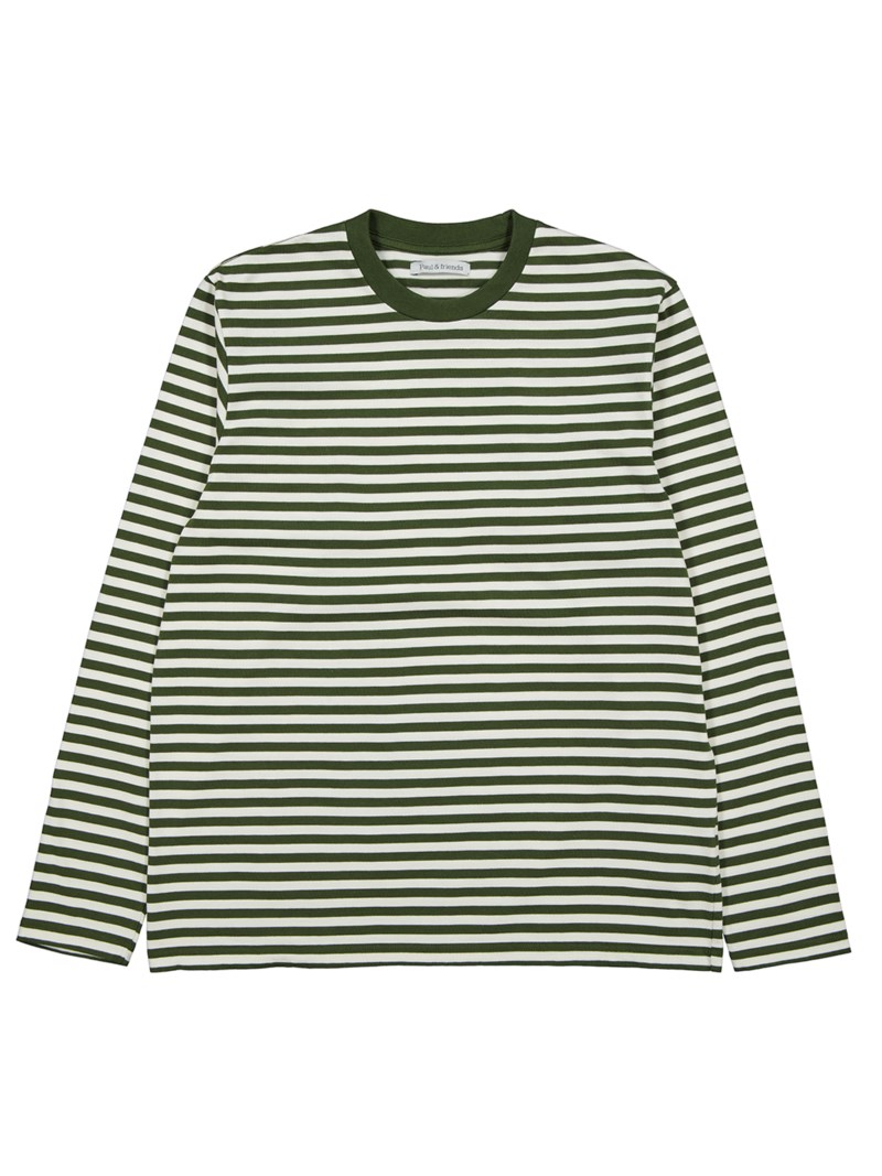 Crew lightweight l/s stripe cream/green 13