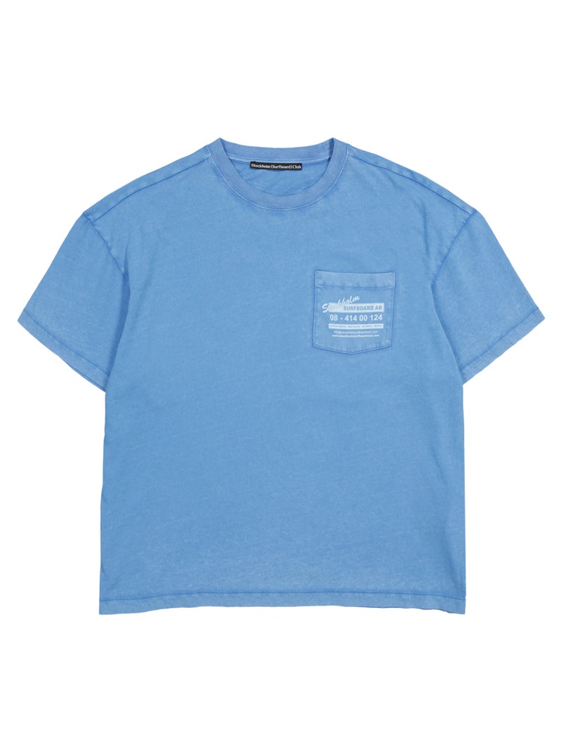 Printed pocket tee washed blue 1