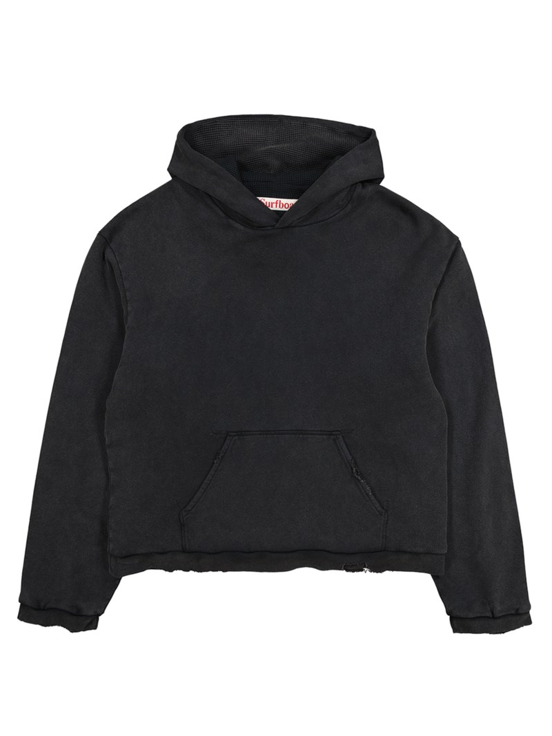 Distressed back logo hoodie washed black 1
