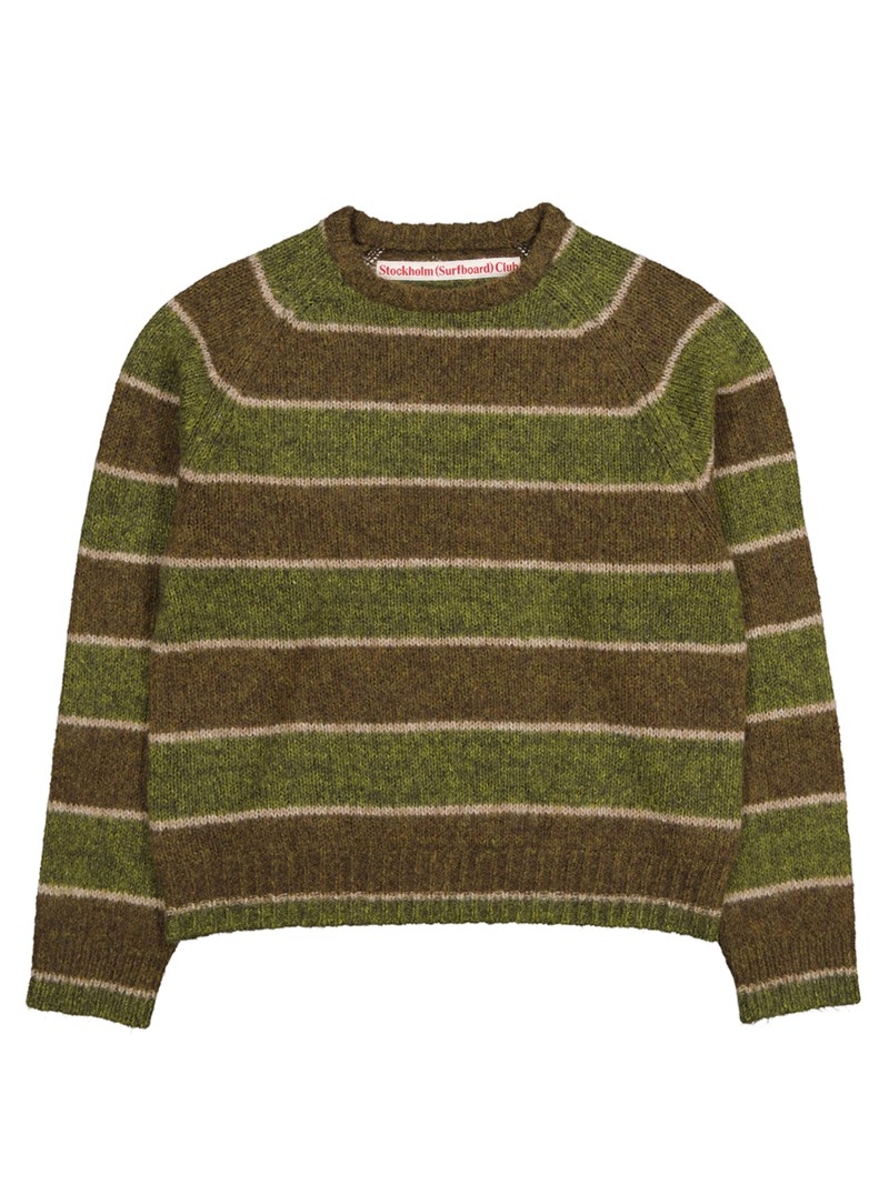 Raglan knitted sweatshirt green stripe 1