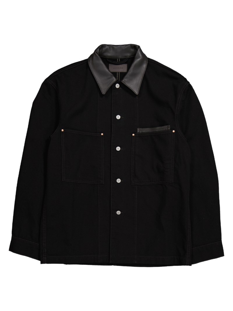 Overshirt workwear with leather collar