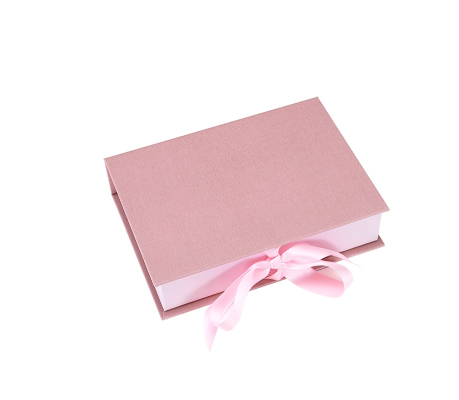 Vävklädd box, med sidenband, puderrosa från Bookbinders Design