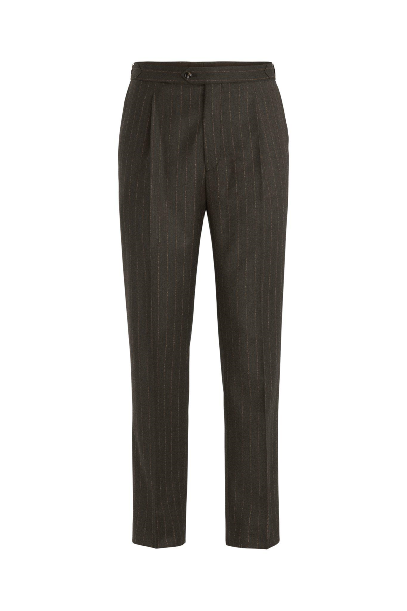 Regular fit randiga flanellbyxor hög midja 1