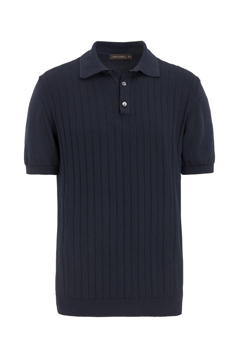 Slim fit strukturerad piké night blue 1