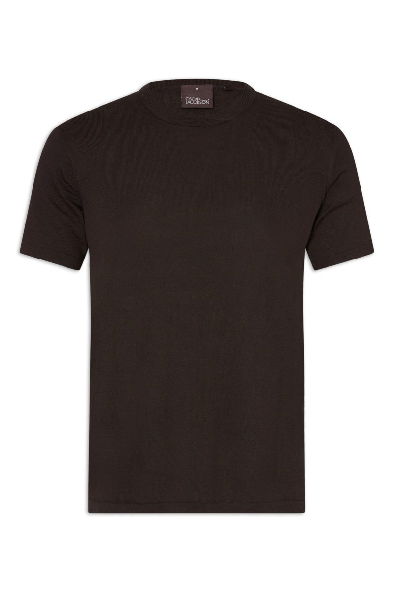 Slim fit finstickad t-shirt brown elk 1