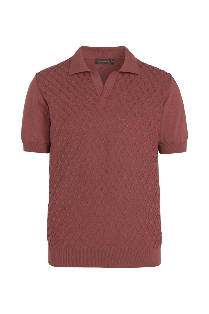 Slim fit kabelstickad piké smog blue 1