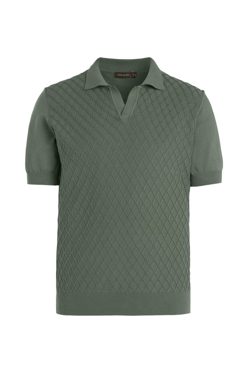 Slim fit kabelstickad piké smog blue 7