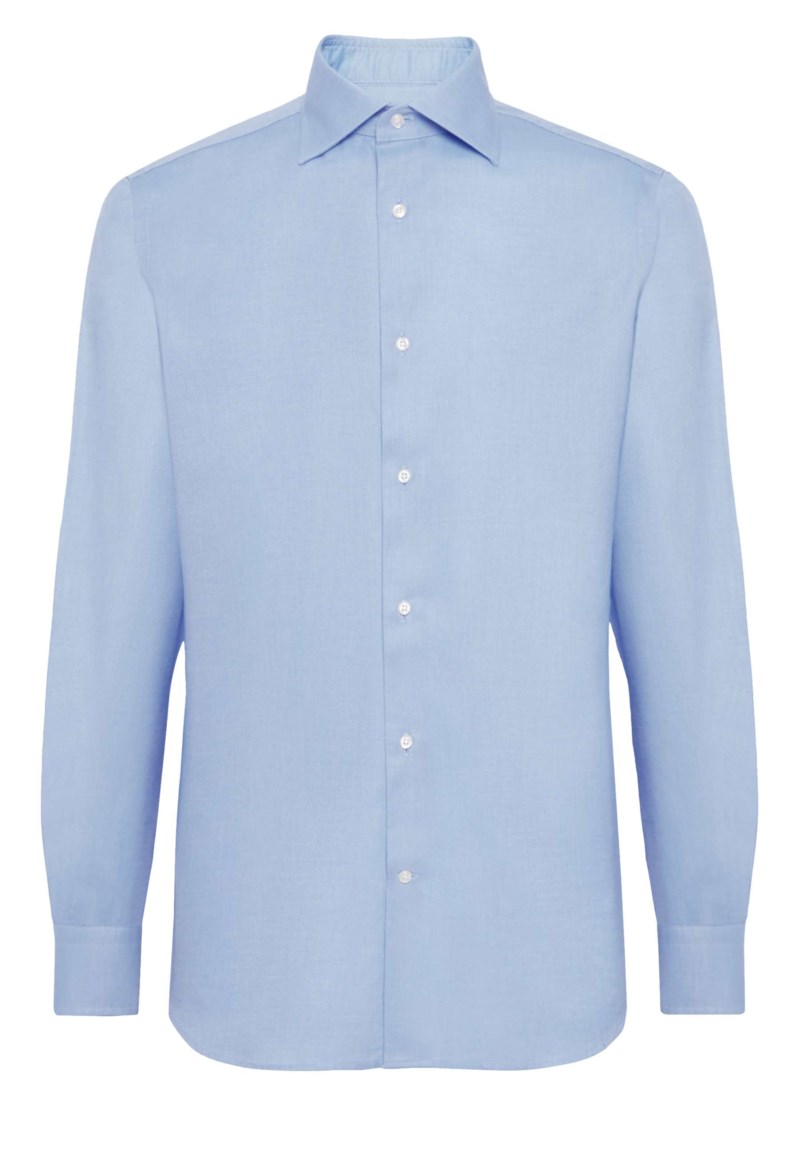 Regular fit sky blue cotton dobby shirt