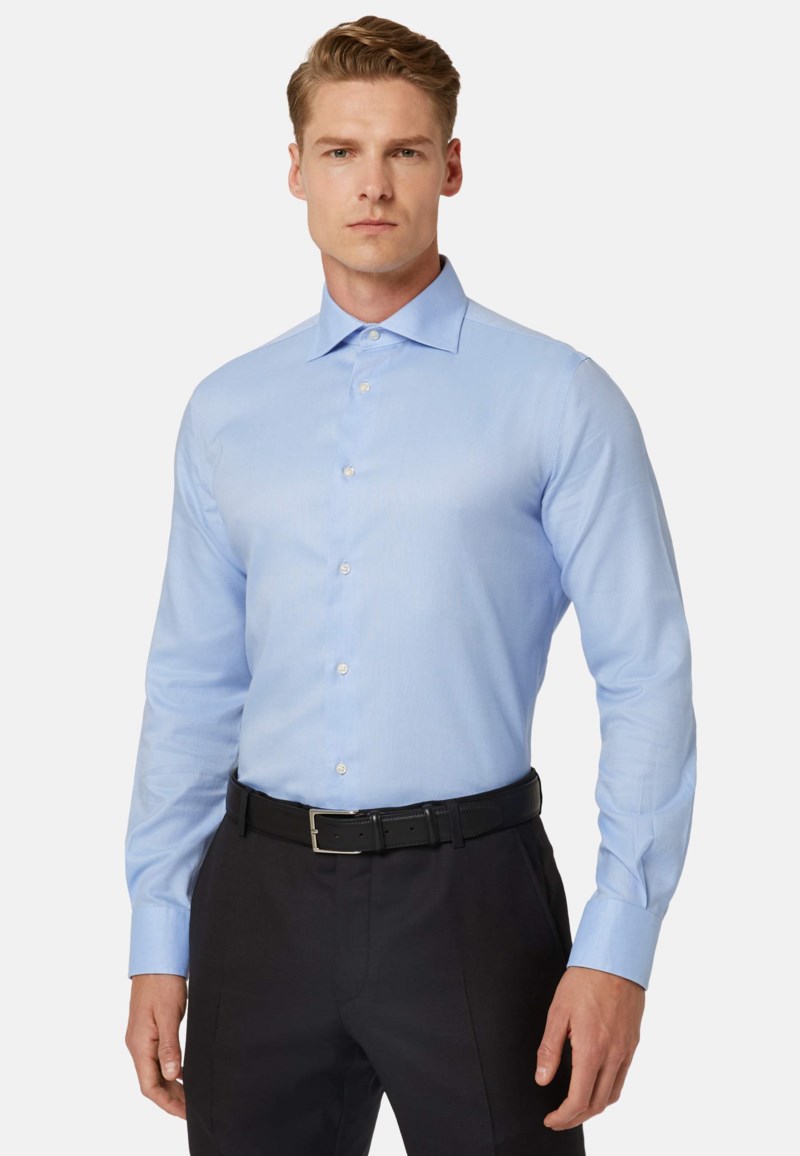 Boggi Milano Regular fit sky blue cotton dobby shirt casual skjortor herr – bild 3