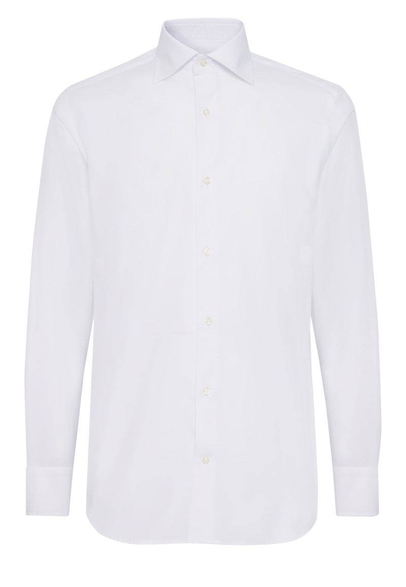 Slim fit white cotton twill shirt