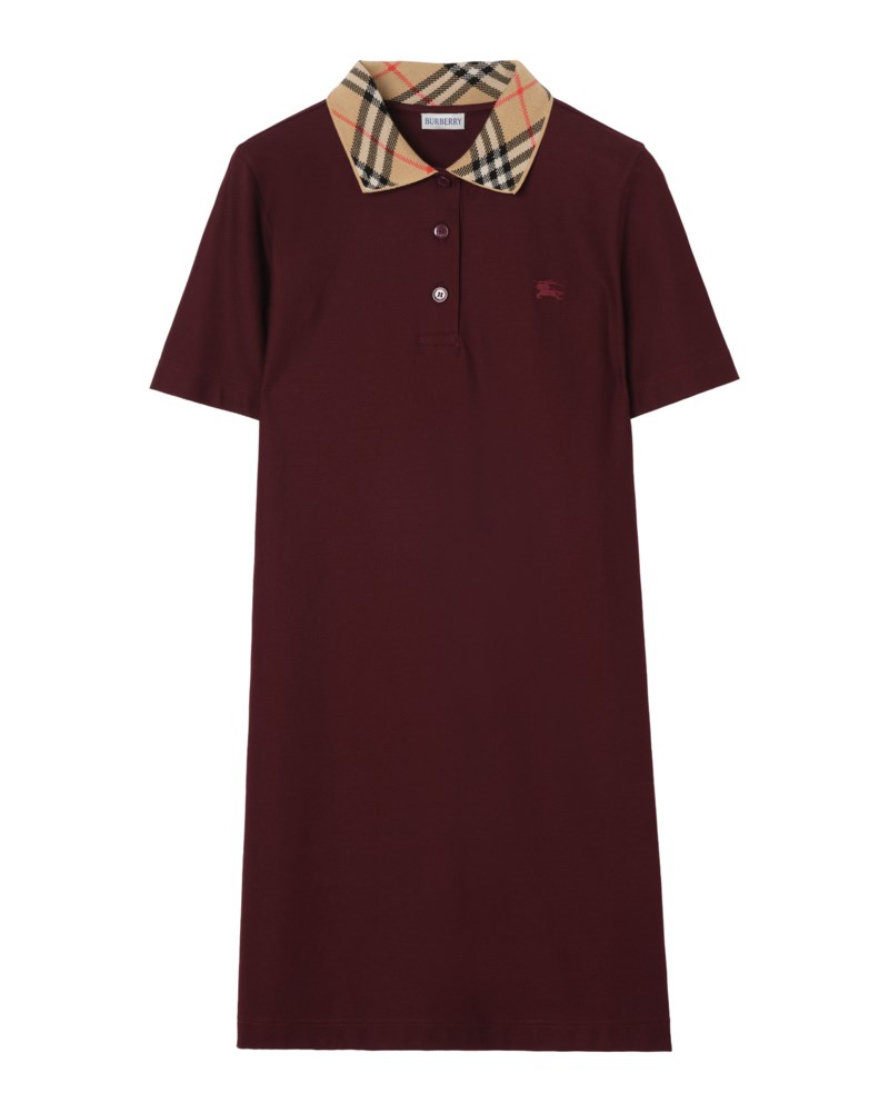 Check collar cotton polo shirt dress