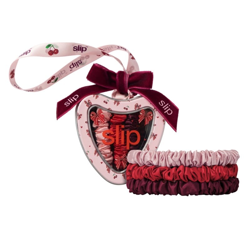 Pure silk skinny scrunchie trio tin ornament