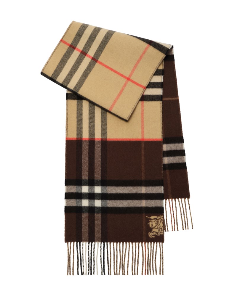 Scarf contrast check cashmere