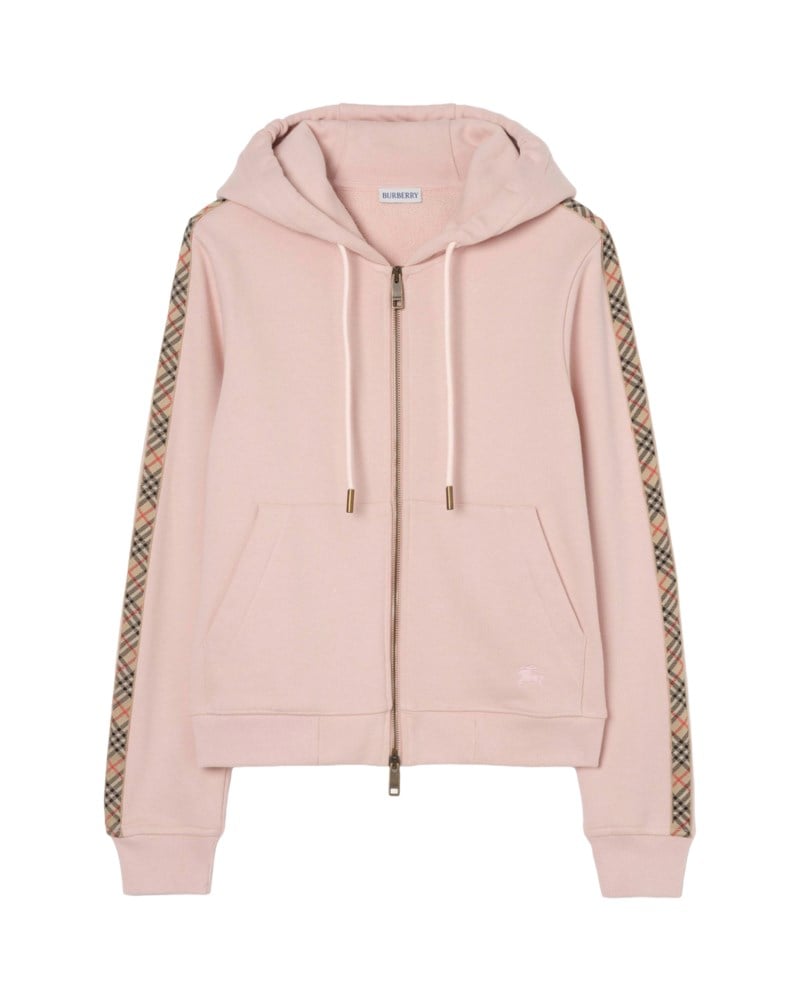 Hoodie check trim cotton zip