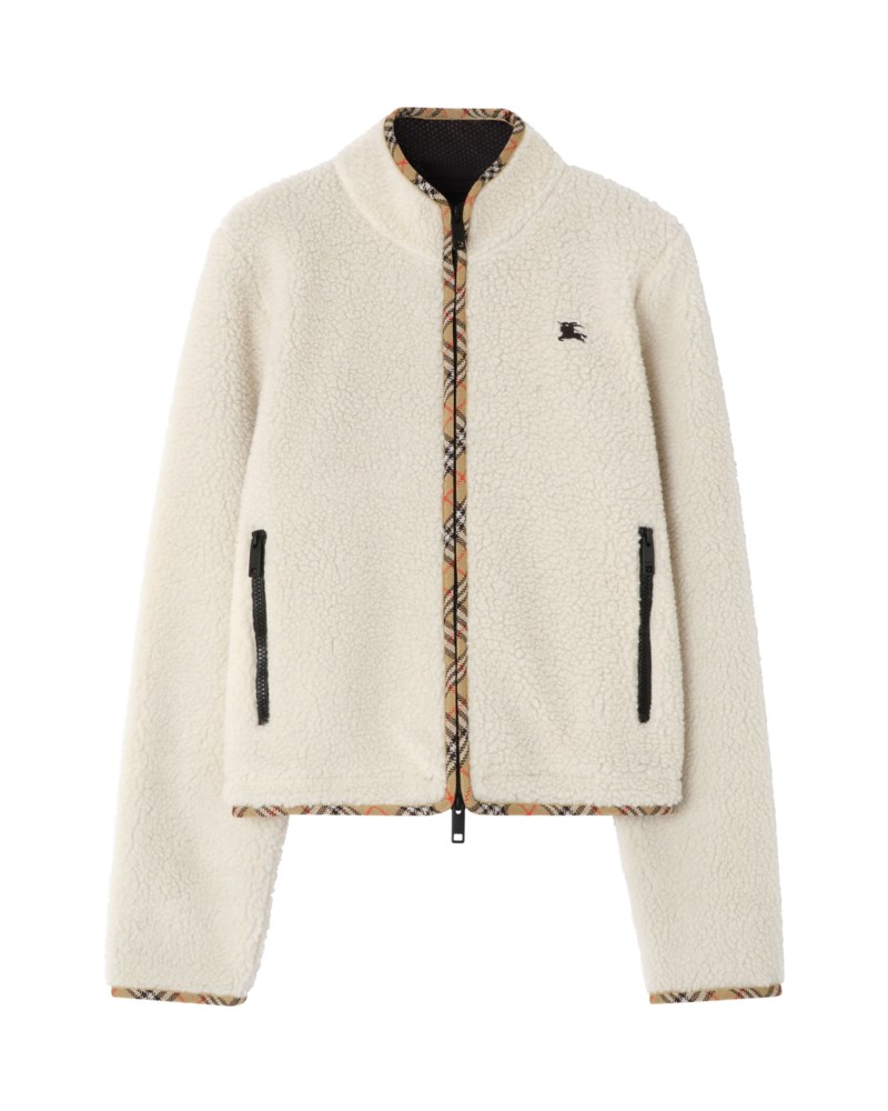 Cropped wool cashmere blend fleece jacket