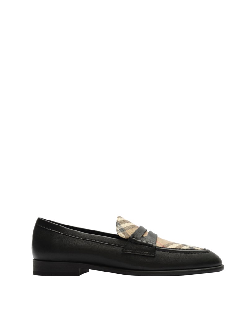 Loafers check and leather opal