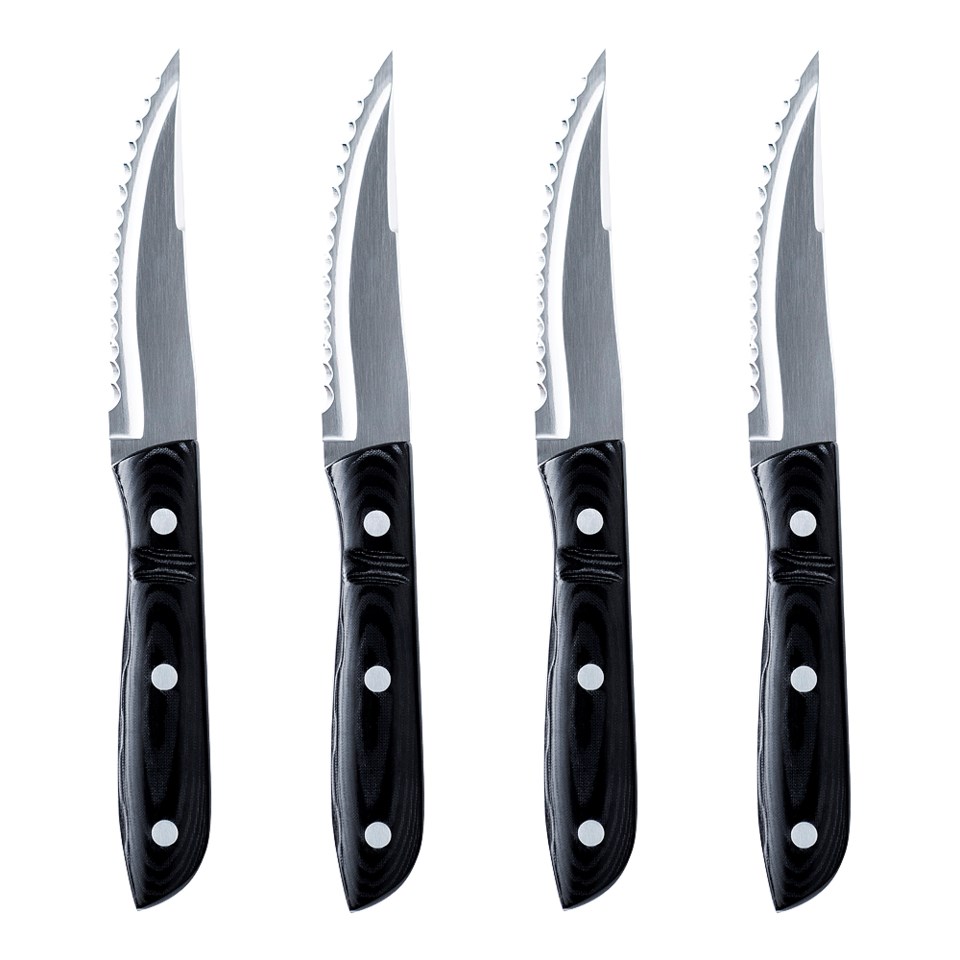 Old farmer grillkniv xl 4-pack svart micarta, svart micarta från Gense