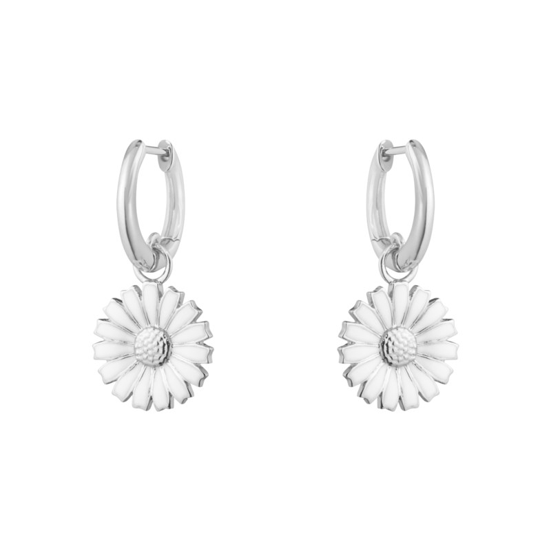 Daisy earring rh white enamel 13mm ag