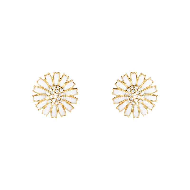 Daisy 0.10ct earstud white enamel gp
