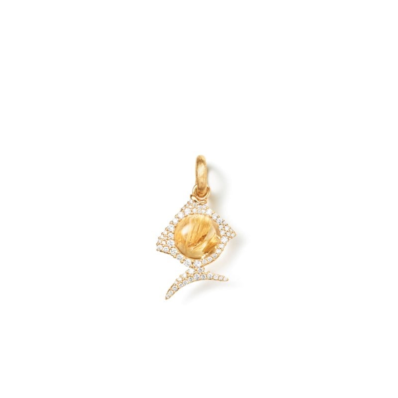 Young fish charm pendant pavé rutil quartz