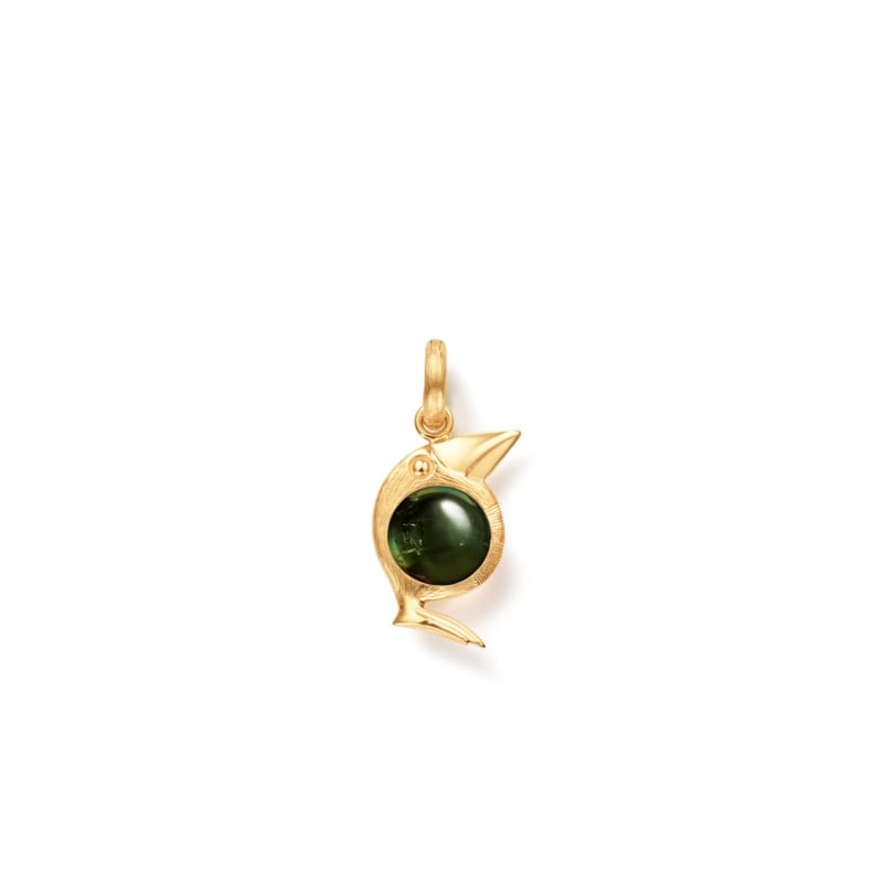 Bird family charm pendant tourmaline yg