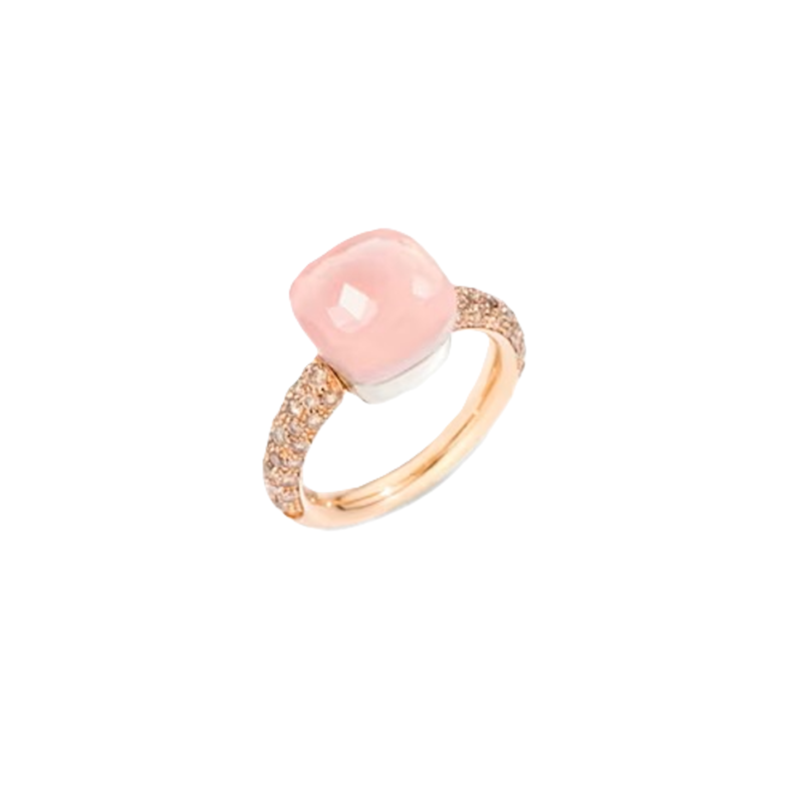 Nudo classic ring rose quartz brown diamonds